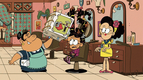 A Cartoon Of A Woman Holding A Box With A Picture Of A Woman On It GIF