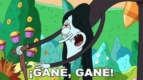 A Cartoon Of A Woman Holding A Cane With The Words Gane Gane Written Below Her GIF