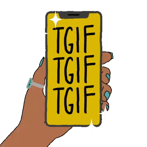 a cartoon of a woman holding a cell phone that says tgif