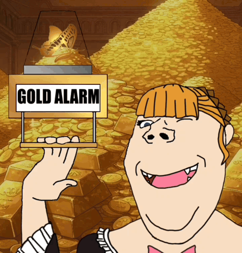 A Cartoon Of A Woman Holding A Gold Alarm GIF