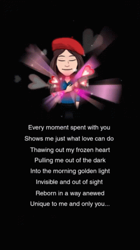 A Cartoon Of A Woman Holding A Heart With The Words Every Moment Spent With You Showing Me Just What Love Can Do GIF