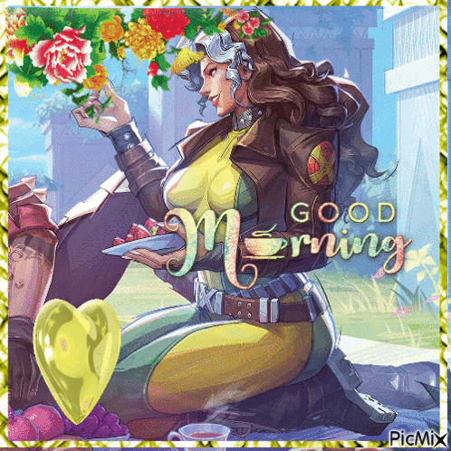 A Cartoon Of A Woman Holding A Plate Of Food And The Words Good Morning GIF
