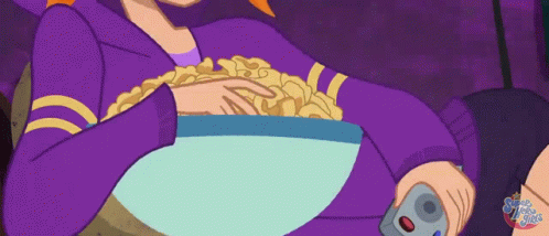A Cartoon Of A Woman Holding A Remote And A Bowl Of Popcorn GIF