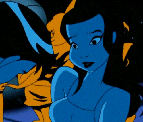 A Cartoon Of A Woman In A Blue Tank Top Kissing Another Woman GIF