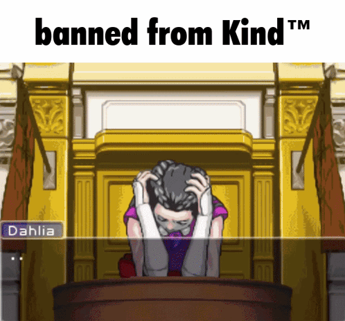 A Cartoon Of A Woman In A Courtroom With The Words Banned From Kind Tm GIF