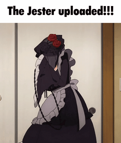 A Cartoon Of A Woman In A Maid Outfit With The Words " The Jester Uploaded " Below Her GIF