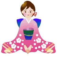 a cartoon of a woman in a pink kimono