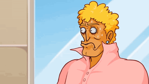 A Cartoon Of A Woman In A Pink Shirt With A Surprised Look On Her Face GIF