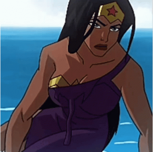 A Cartoon Of A Woman In A Purple Dress With A Star On Her Head . GIF