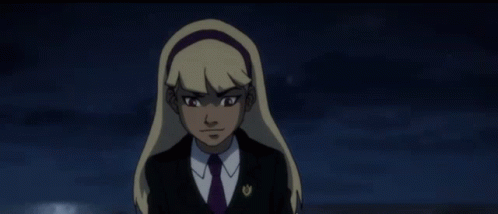 A Cartoon Of A Woman In A Suit And Tie With Her Hair Blowing GIF