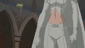 A Cartoon Of A Woman In A White Costume With A Cbs Logo In The Background GIF