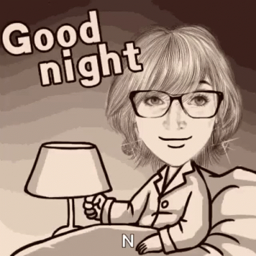 A Cartoon Of A Woman In Bed Holding A Lamp And Saying Good Night . GIF