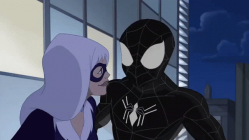 A Cartoon Of A Woman Kissing A Spider-Man GIF