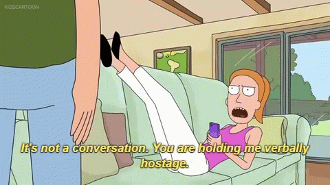 A Cartoon Of A Woman Laying On A Couch With The Words " It 'S Not A Conversation " On The Bottom Right GIF