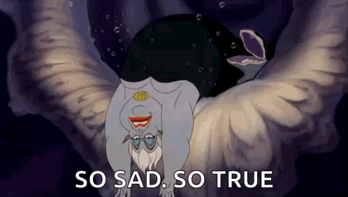 A Cartoon Of A Woman Laying On Her Back With The Words `` So Sad , So True '' Above Her . GIF