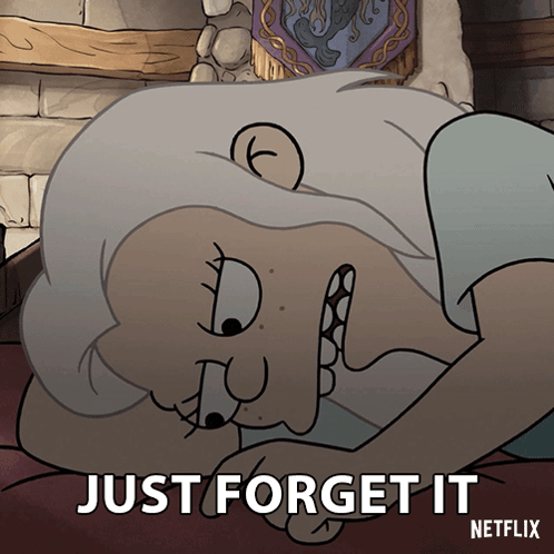 A Cartoon Of A Woman Laying On The Floor With The Words Just Forget It Netflix On The Bottom GIF