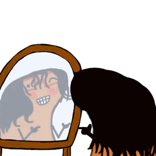 A Cartoon Of A Woman Looking At Herself In The Mirror GIF