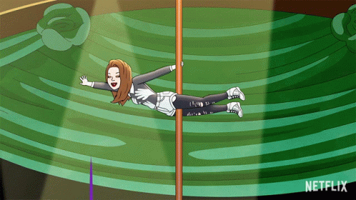 A Cartoon Of A Woman On A Pole With A Netflix Logo Behind Her GIF