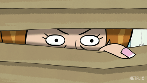 A Cartoon Of A Woman Peeking Through A Hole With Netflix Written On The Bottom Right GIF