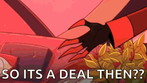 A Cartoon Of A Woman 'S Hand With Long Red Nails And The Words `` So Its A Deal Then '' . GIF