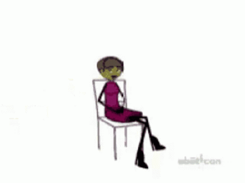 A Cartoon Of A Woman Sitting In A Chair With The Words " Have Several Seats " Above Her GIF