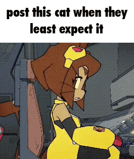 A Cartoon Of A Woman Sitting In A Chair With The Words Post This Cat When They Least Expect It GIF