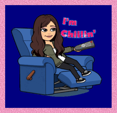 A Cartoon Of A Woman Sitting In A Recliner Holding A Remote With The Words I 'M Chillin GIF