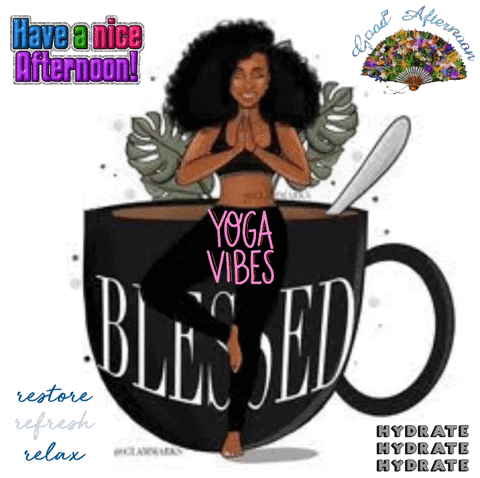 a cartoon of a woman sitting in a yoga pose in a cup of coffee .