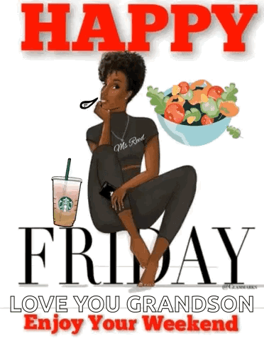 A Cartoon Of A Woman Sitting Next To A Bowl Of Vegetables And A Starbucks Cup . GIF