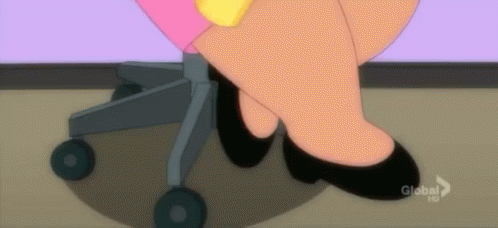 A Cartoon Of A Woman Sitting On An Office Chair With A Global Hd Logo On The Bottom GIF