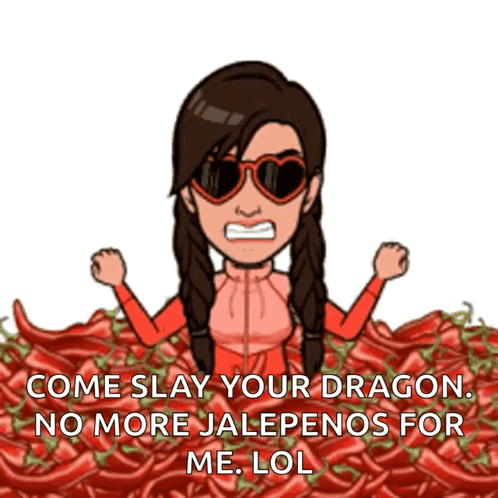 A Cartoon Of A Woman Standing In A Pile Of Red Peppers GIF