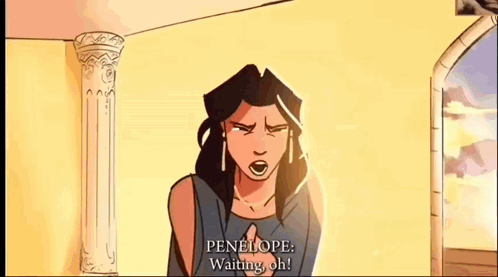 A Cartoon Of A Woman Standing In Front Of A Window . GIF