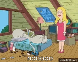 Cartoon Woman Standing Next To Bed With Skeleton GIF