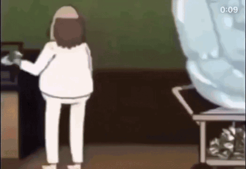 A Cartoon Of A Woman Standing Next To A Giant Ice Sculpture . GIF