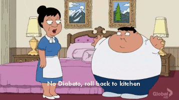 A Cartoon Of A Woman Standing Next To A Man With The Words " No Diabetes Roll Back To Kitchen " On The Bottom GIF