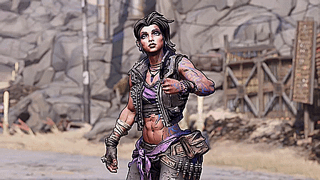 A Cartoon Of A Woman Standing On A Street In Front Of A Building . GIF