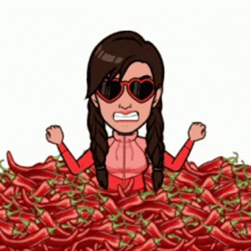 A Cartoon Of A Woman Surrounded By Red Peppers . GIF