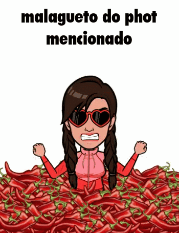 A Cartoon Of A Woman Surrounded By Red Peppers With The Words Malagueto Do Phot Mentionado Above Her GIF