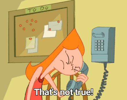 A Cartoon Of A Woman Talking On A Phone With The Words That 'S Not True On The Bottom GIF