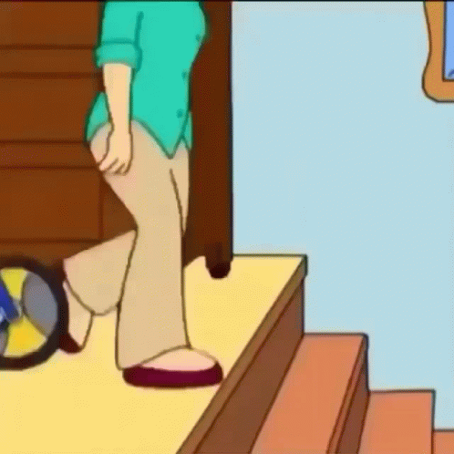 A Cartoon Of A Woman Walking Up Stairs GIF