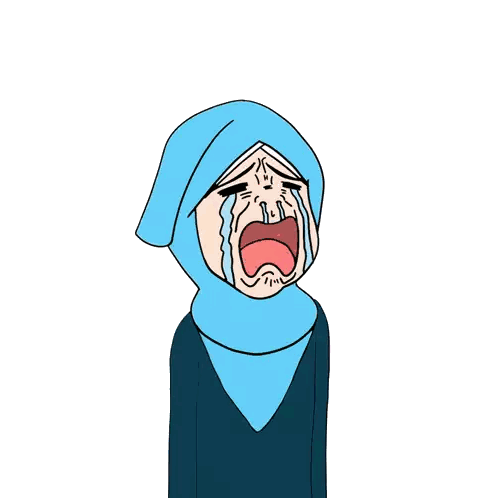 a cartoon of a woman wearing a hijab crying