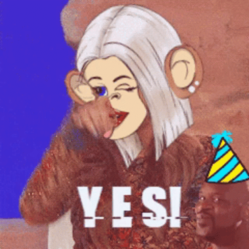 A Cartoon Of A Woman Wearing A Party Hat And The Words Yes GIF
