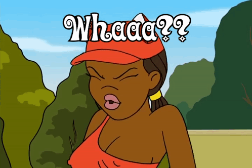 A Cartoon Of A Woman Wearing A Red Hat With The Words Whaaa Written Above Her GIF