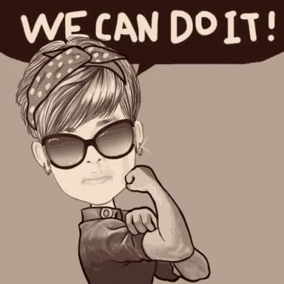A Cartoon Of A Woman Wearing Sunglasses And A Bandana Flexing Her Muscles . GIF