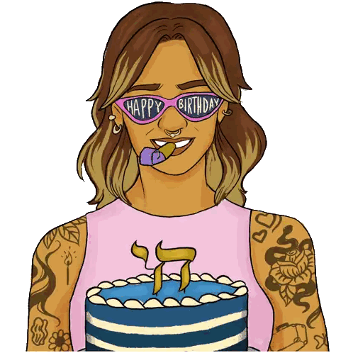 a cartoon of a woman wearing sunglasses that say " happy birthday "