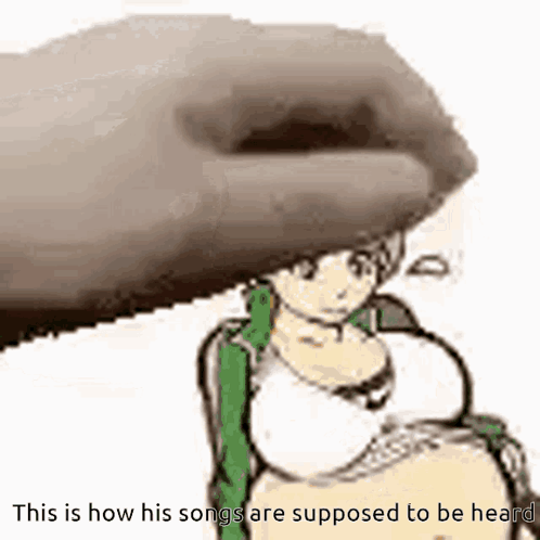 A Cartoon Of A Woman With A Huge Belly And The Words " This Is How His Songs Are Supposed To Be Heard " GIF