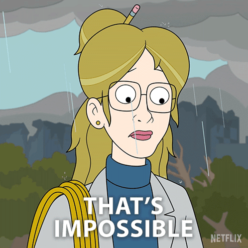 A Cartoon Of A Woman With A Pencil In Her Hair And The Words That 'S Impossible Below Her GIF