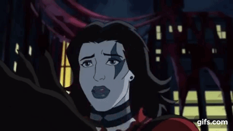 A Cartoon Of A Woman With A Scar On Her Face Is Standing Next To A Man . GIF