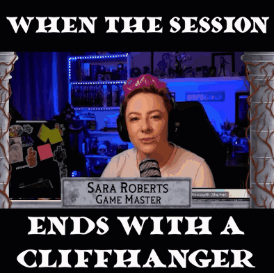 A Cartoon Of A Woman With A Sign That Says " Sara Roberts Game Master " GIF