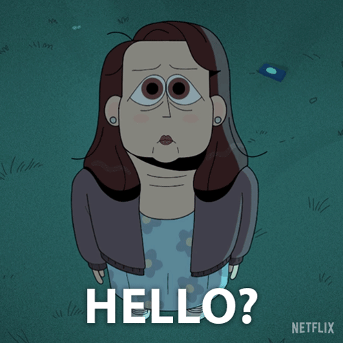 A Cartoon Of A Woman With Big Eyes And The Words Hello Written Below Her GIF